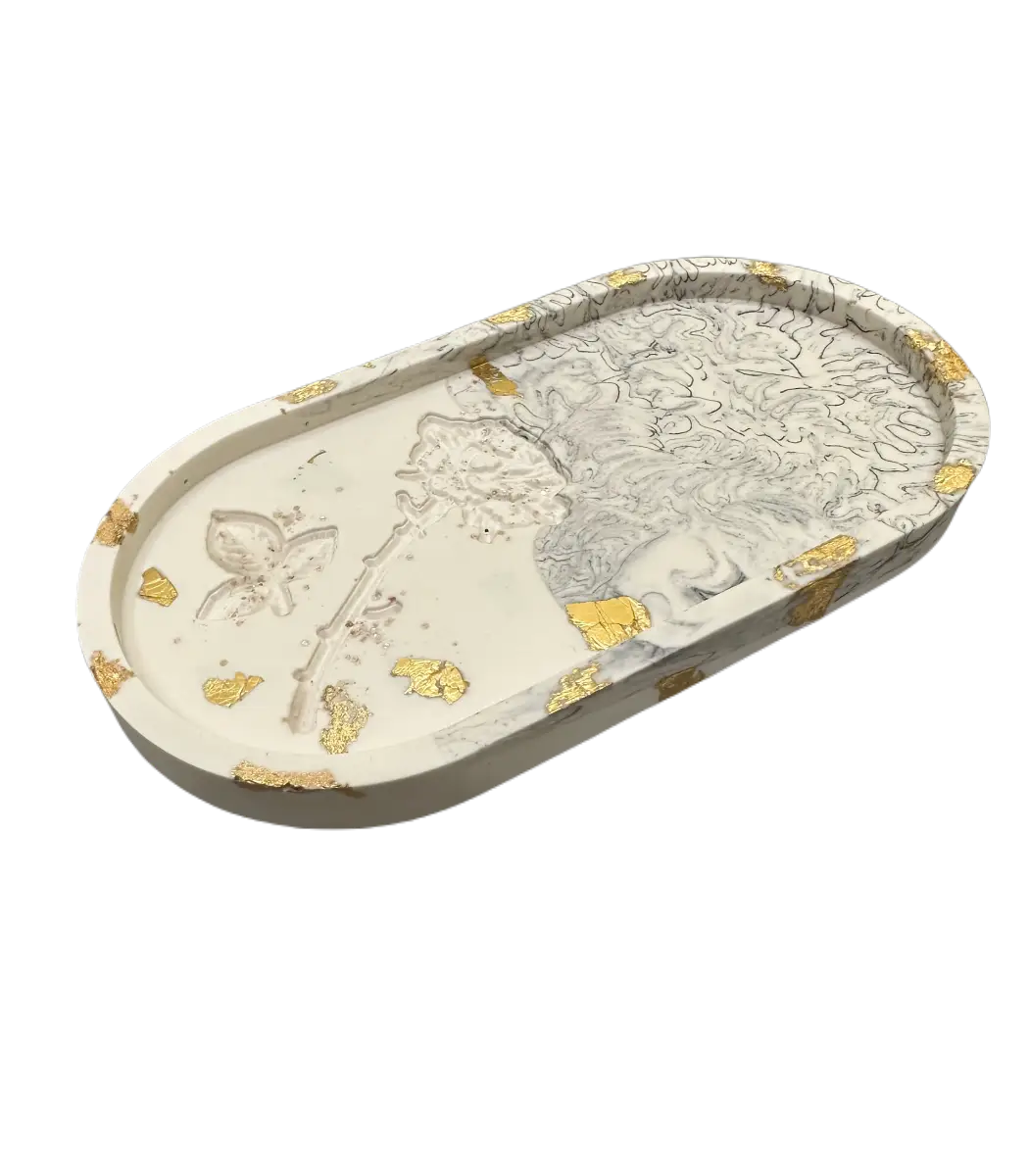 Padėkliukas ovalus baltas su rožyte (PD005-1) (1050x1200)