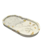 Padėkliukas ovalus baltas su rožyte (PD005-1) (150X150)